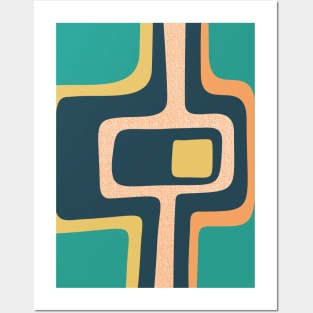 Mid Century Funky Abstract Teal, Yellow, Orange Posters and Art